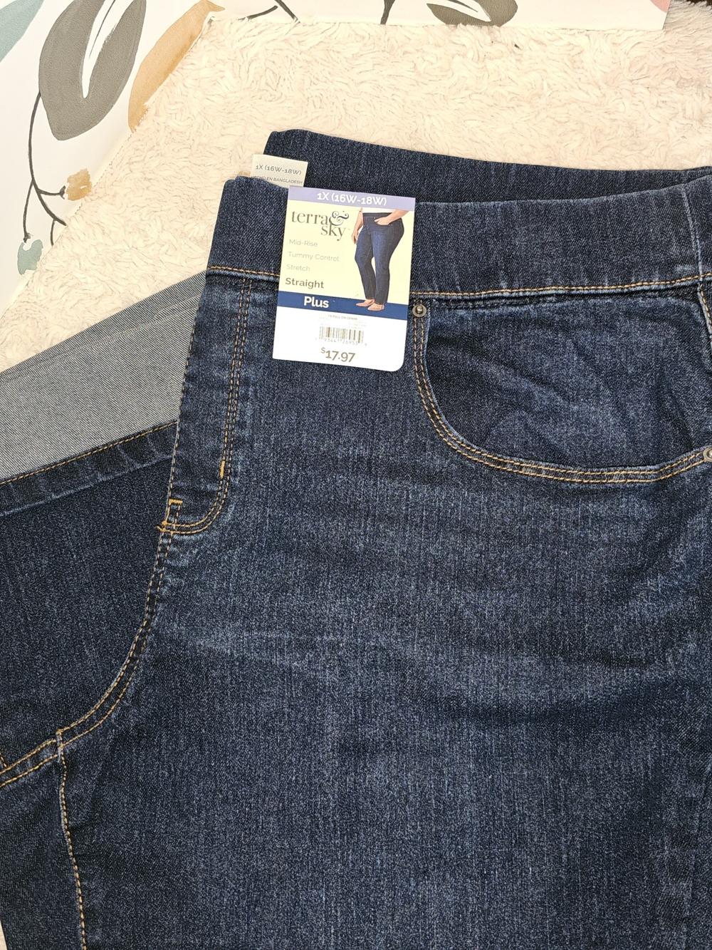 NWT Terra & Sky Plus Straight Leg Jeans - Dark Blue Wash 1X 16W/18W